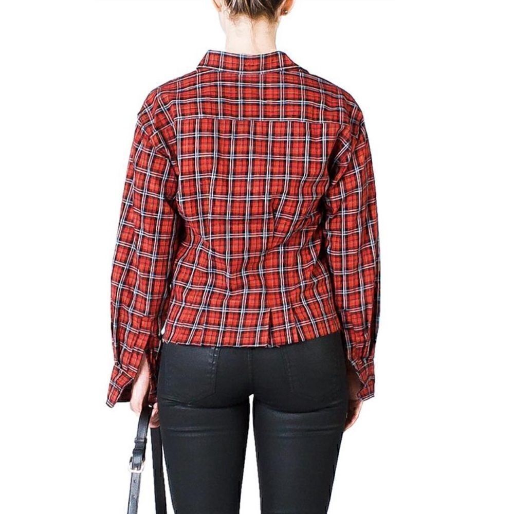Current/Elliott The Tella Plaid Fitted Red Shirt